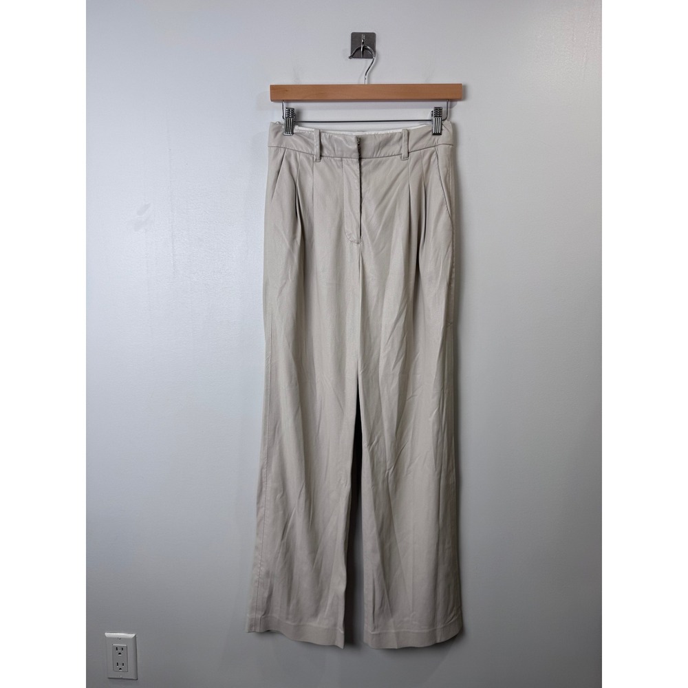Aritzia Wilfred Women Cream Effortless Faux Leather Wide Leg Pants 2